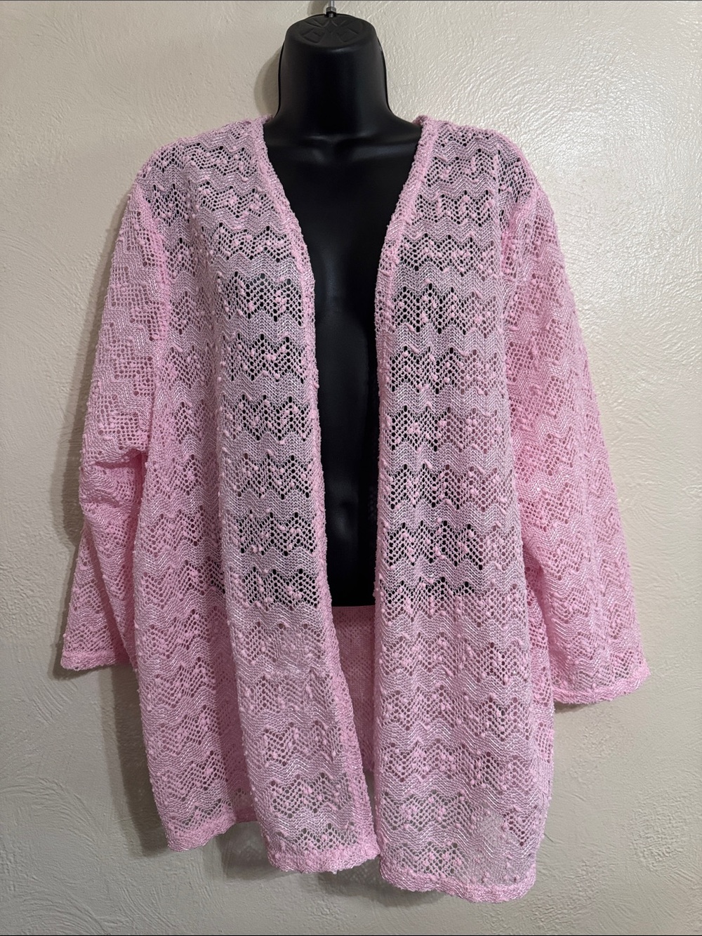 Alfred Dunner Pink Open-Knit Chevron Cardigan